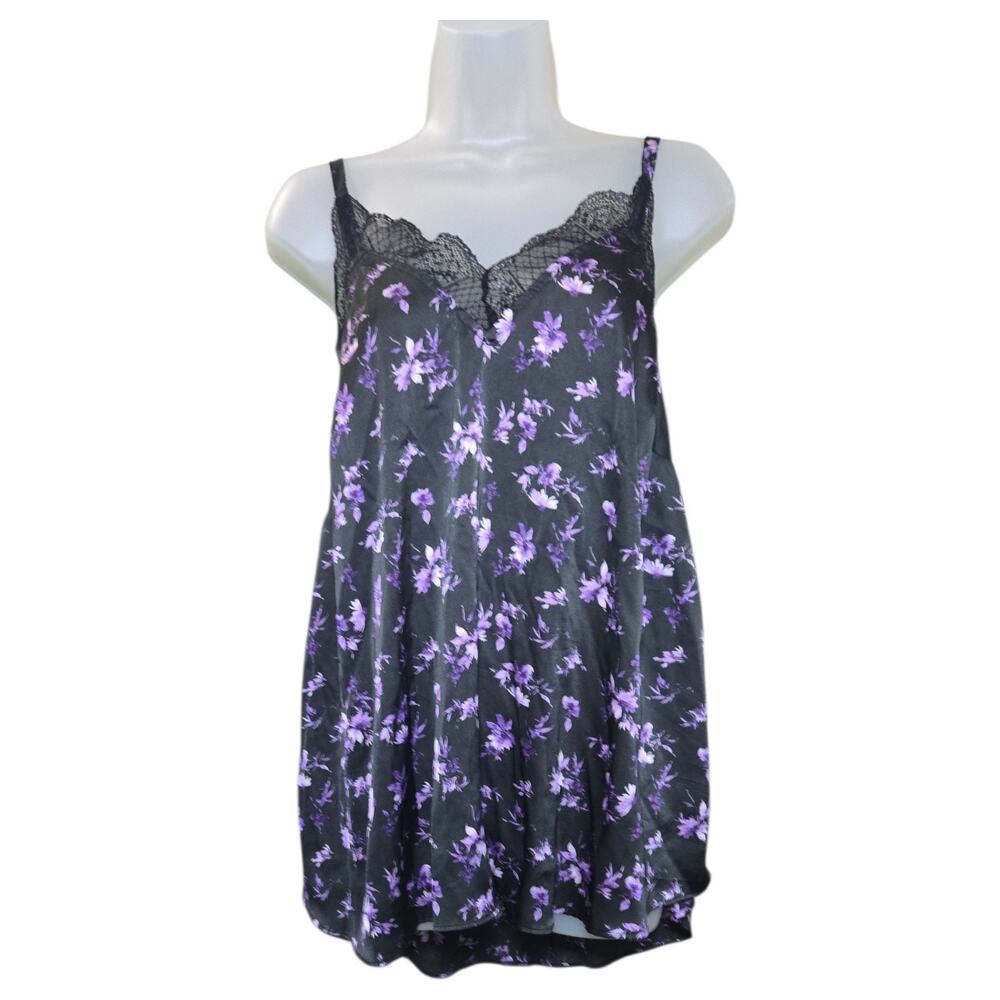 Torrid Wom 0X Plus Black Purple Dark Floral Lace Cami Tank Top Blouse Fall Goth